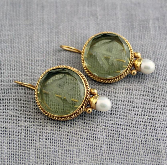 Elegant Green Stone Pearl Earrings