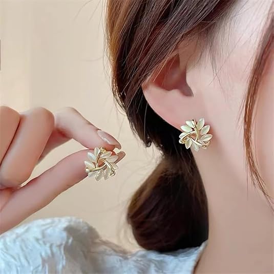 Elegant and Stunning Opal Petal Circle Stud Earrings
