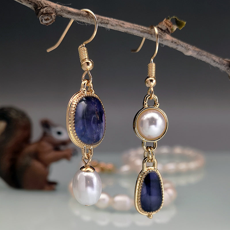 Vintage Blue Stone Pearl Earrings