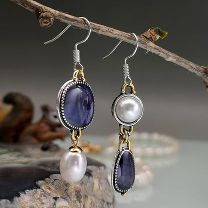 Vintage Blue Stone Pearl Earrings
