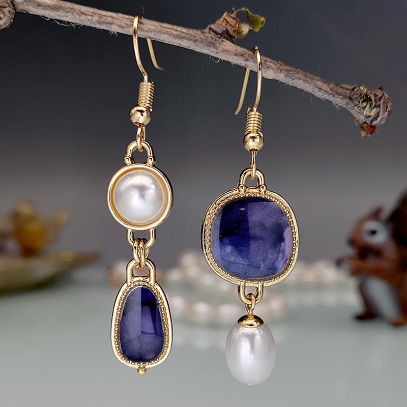 Vintage Blue Stone Pearl Earrings