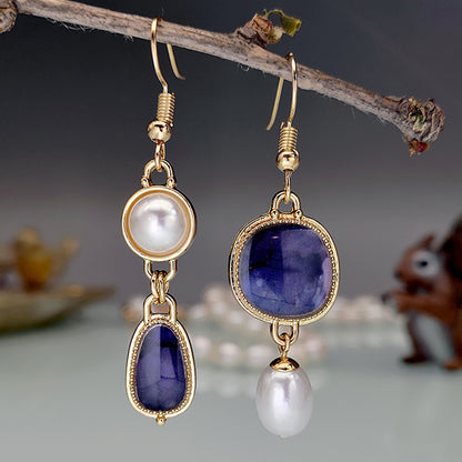 Vintage Blue Stone Pearl Earrings