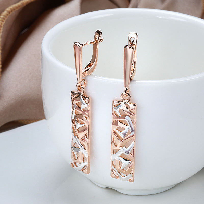 Elegant Rectangular Gold and Silver Earrings