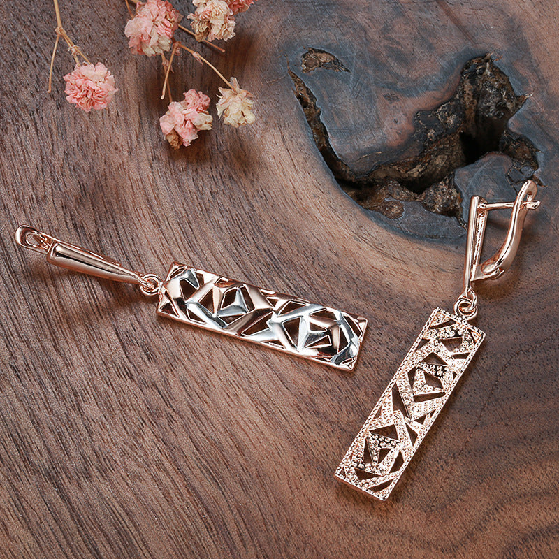Elegant Rectangular Gold and Silver Earrings