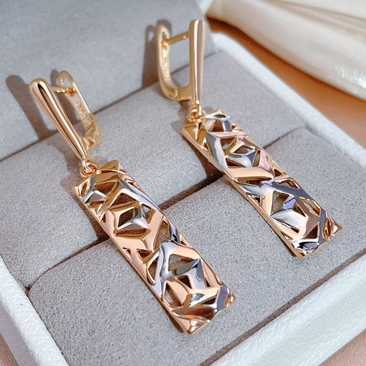 Elegant Rectangular Gold and Silver Earrings