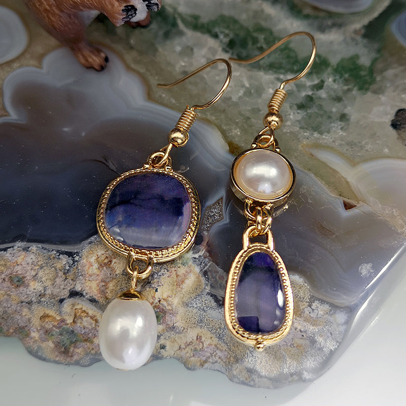 Vintage Blue Stone Pearl Earrings