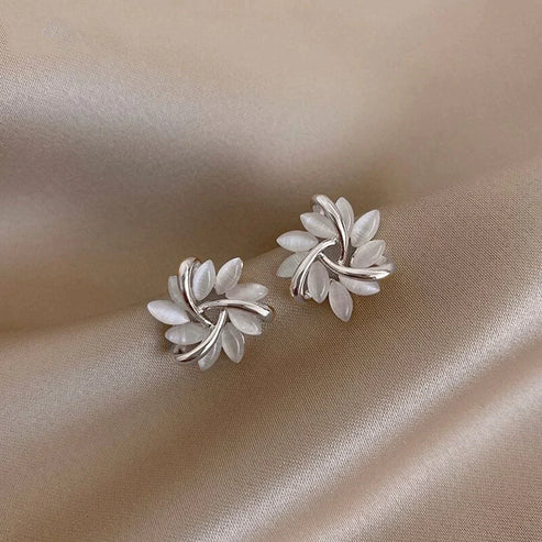 Elegant and Stunning Opal Petal Circle Stud Earrings