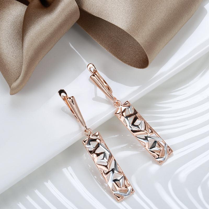 Elegant Rectangular Gold and Silver Earrings